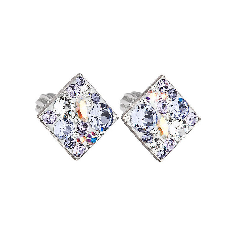 Evolution Group Slušivé štvorcové náušnice s kryštálmi Violet 31169.3 66578829