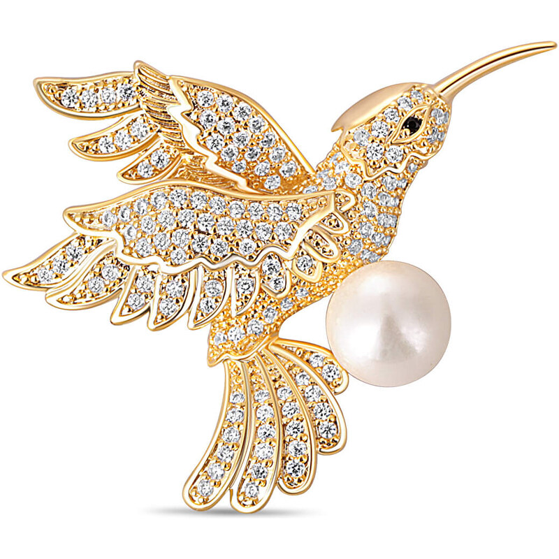 JwL Luxury Pearls Očarujúce pozlátená brošňa kolibrík s pravou perlou 66582046