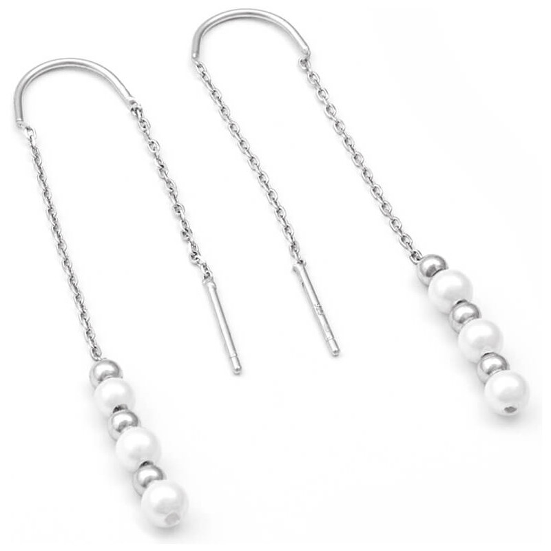 Beneto Elegantné dlhé strieborné náušnice s perlou AGUV2216 66581716