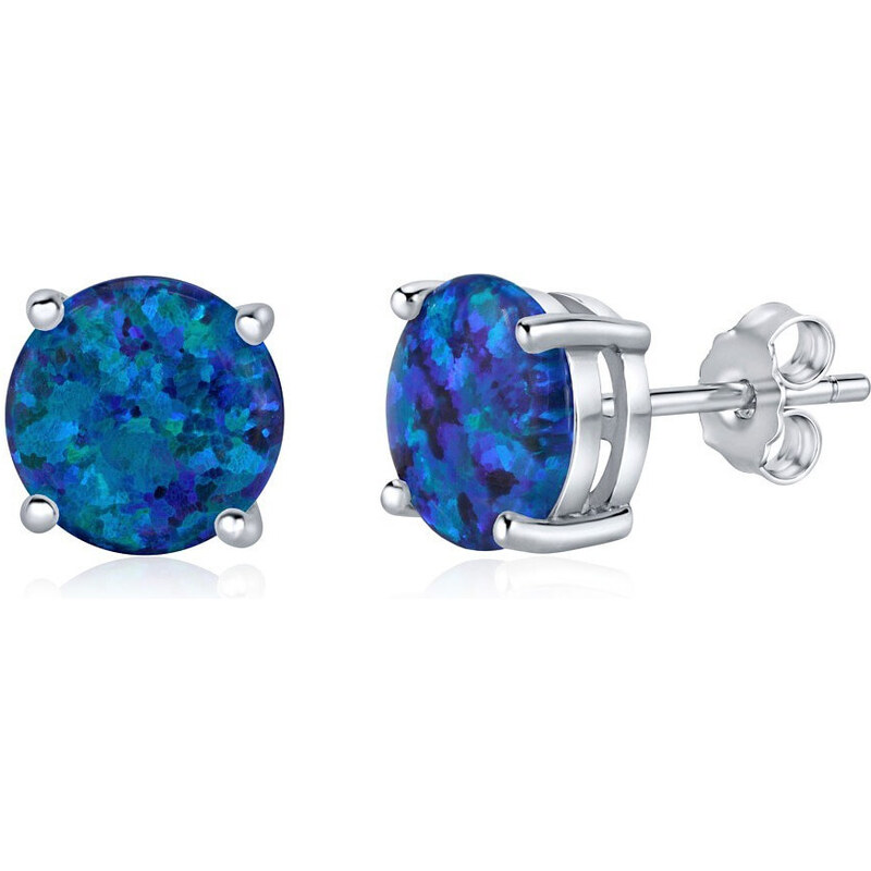 Silvego Strieborné náušnice s tmavo modrým syntetickým opálom 66592796
