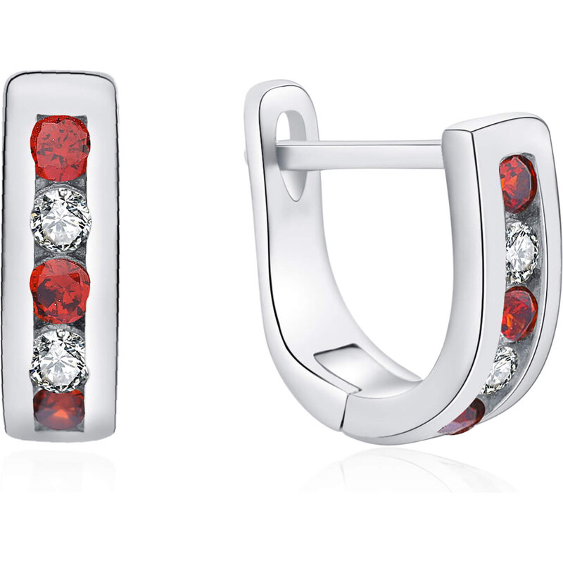 MOISS Elegantné strieborné náušnice s čírymi a červenými zirkónmi 66586041