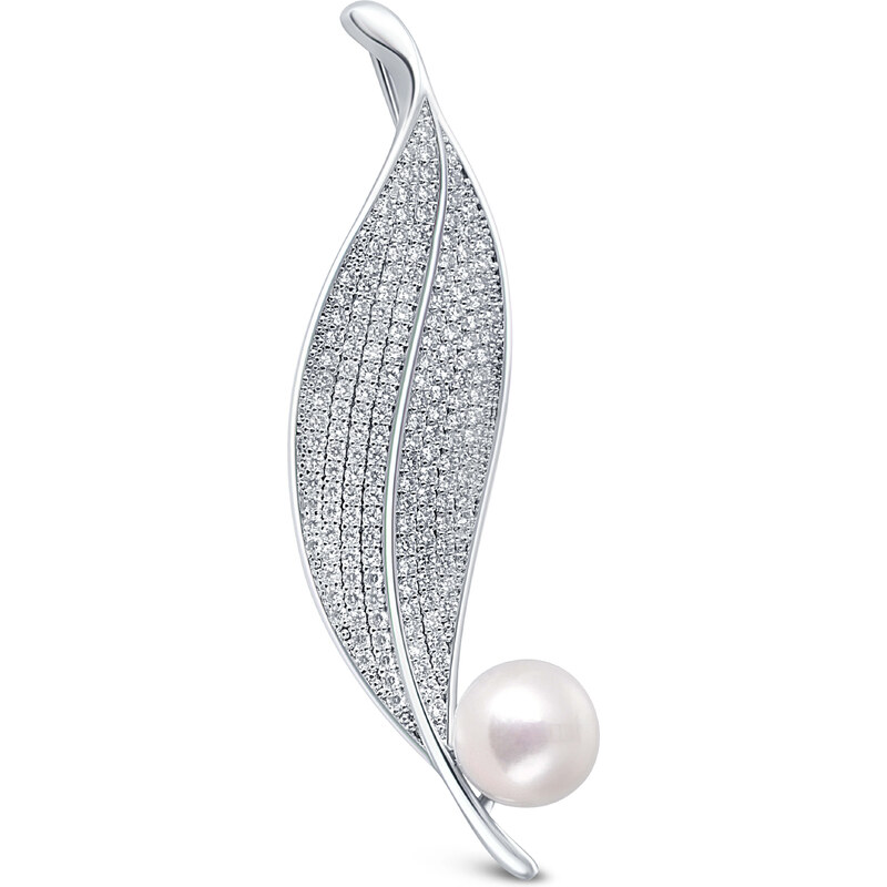 JwL Luxury Pearls Žiarivá perlová brošňa Lístoček JL0701 66587613