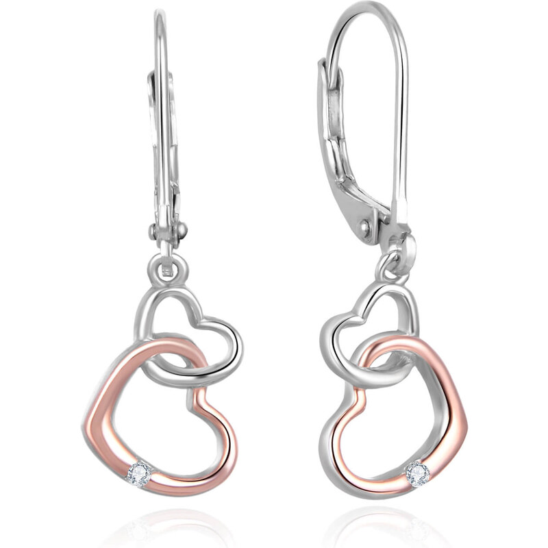 Beneto Romantické strieborné bicolor náušnice so srdiečkami AGUC2608 66579293