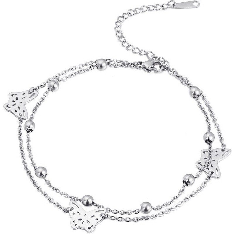 Šperky4U Dvojitá oceľová retiazka na nohu s motýlikmi RN1135 54549713