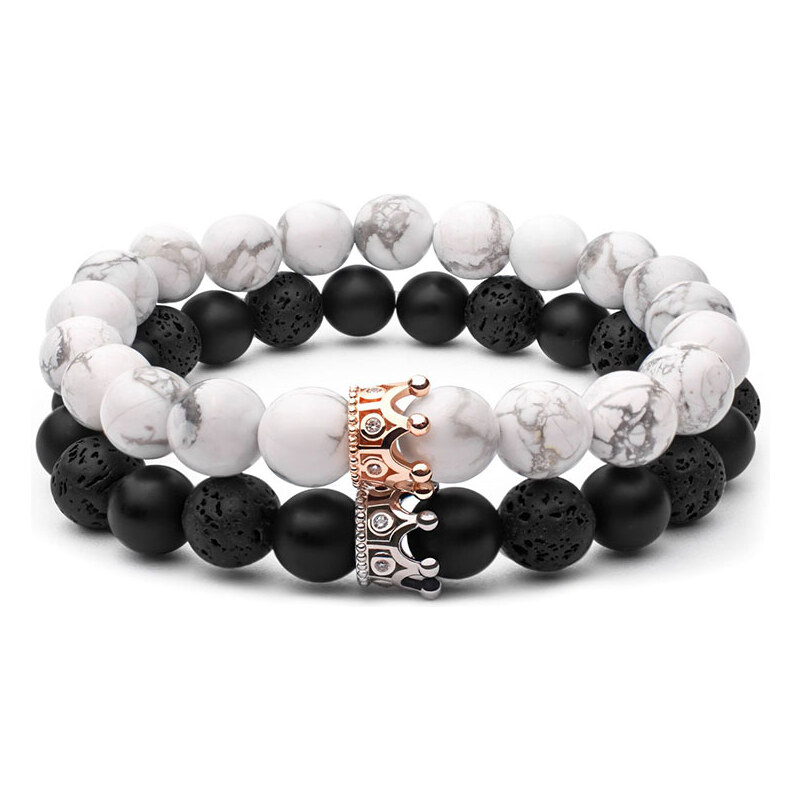 BudNej Náramky pre páry QUEEN CROWN z howlitu, onyxu a lávových 35941788