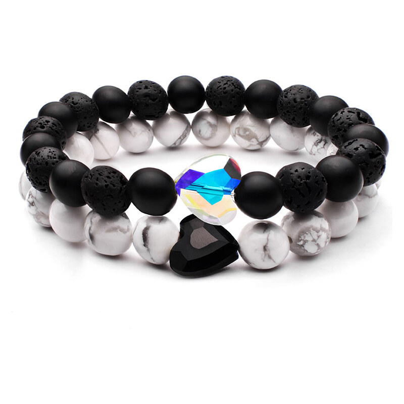 BudNej Náramky pre páry ZAMILOVANÉ SRDCE Swarovski z howlitu, onyxu a 35941890