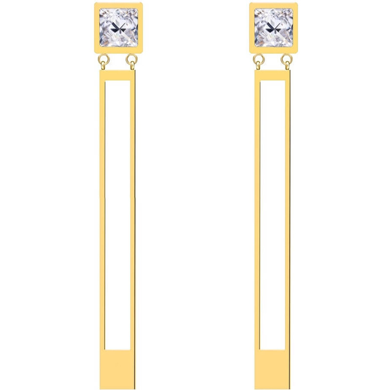 Preciosa Pozlátené oceľové náušnice Straight s čírym krištáľom 66583850