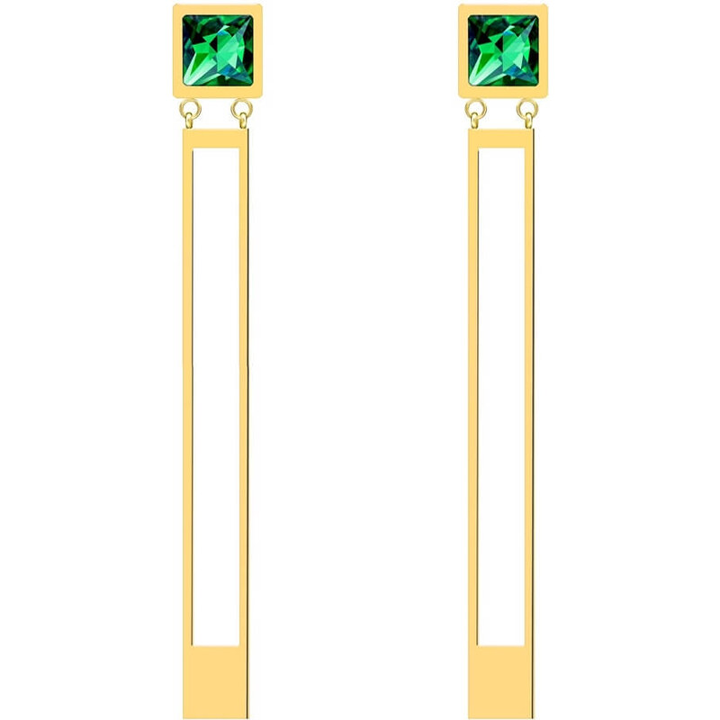 Preciosa Pozlátené oceľové náušnice Straight so zeleným krištáľom 66581855