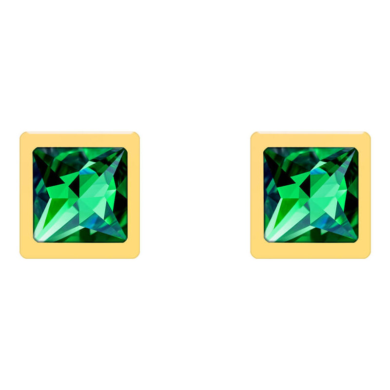 Preciosa Pozlátené kôstkové náušnice Straight so zeleným krištáľom 66594499