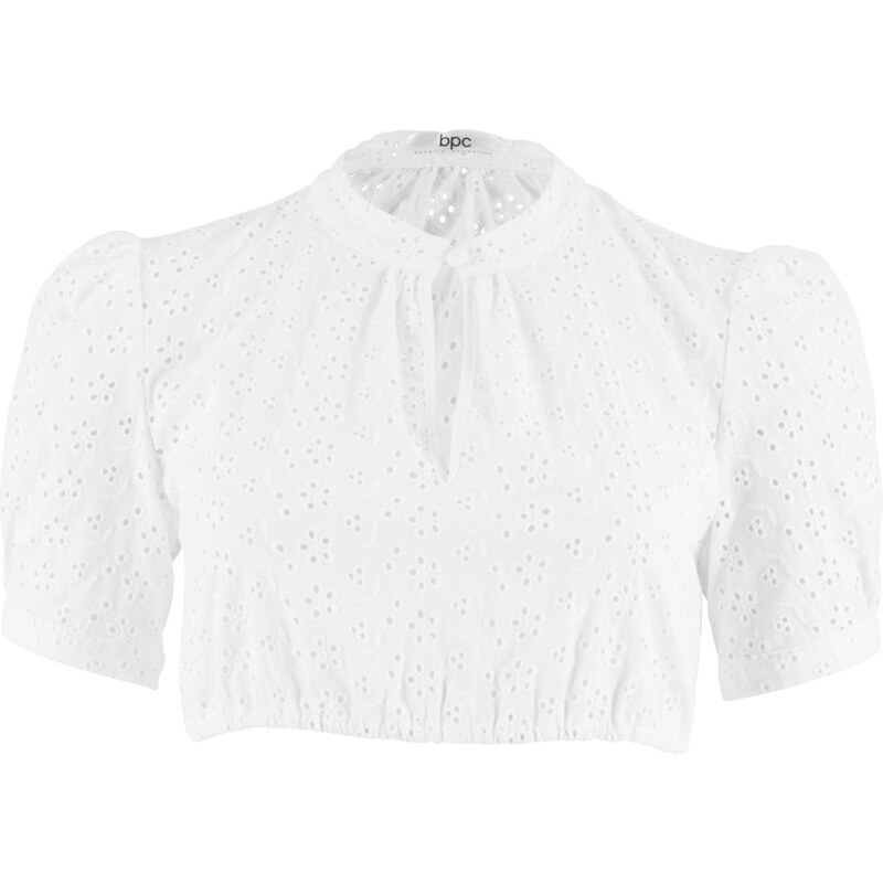 bonprix Krojová blúzka s dierkovanou čipkou, farba biela 44742634