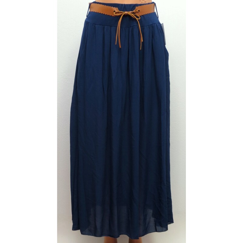 Dlhá letná sukňa s vreckami- tmavomodrá 25217028