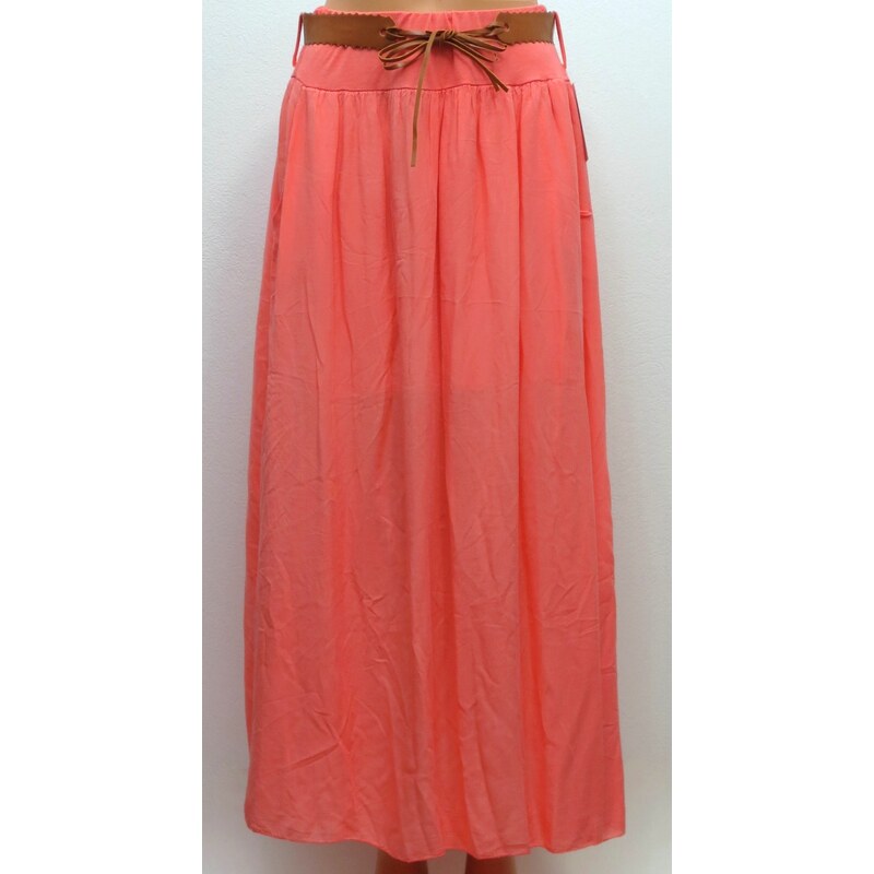 Dlhá letná sukňa s vreckami- lososová 25217031