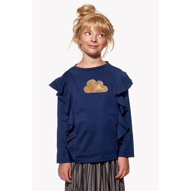 Piskacie Dievčenské tričko s oblakom, farba tmavomodrá, veľkosť 110