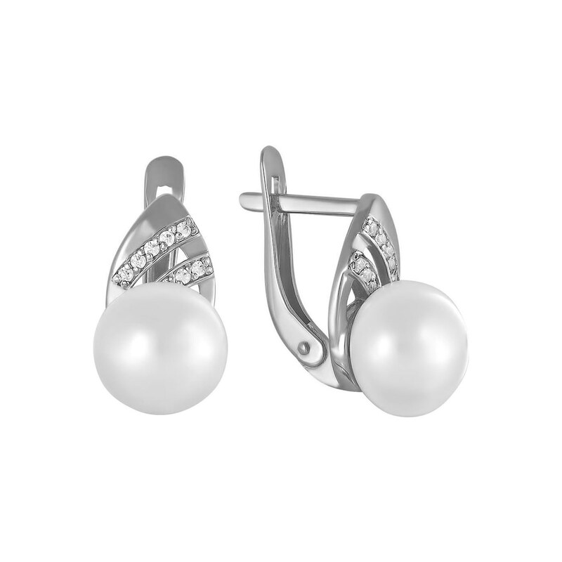 Ligot Strieborné náušnice s perlou a zirkónmi 46720297