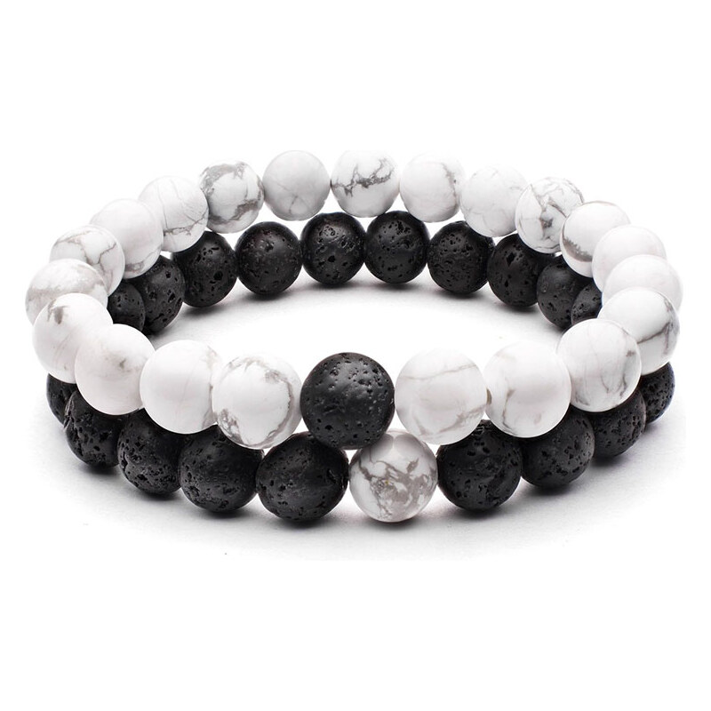 BudNej Náramky pre páry YIN a YANG z howlitu a lávových kameňov MN3008 35941784