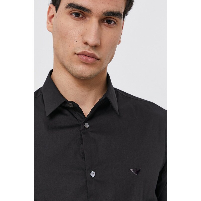 Košeľa Emporio Armani pánska, čierna farba, regular, s klasickým golierom, 8N1C09 1NI9Z