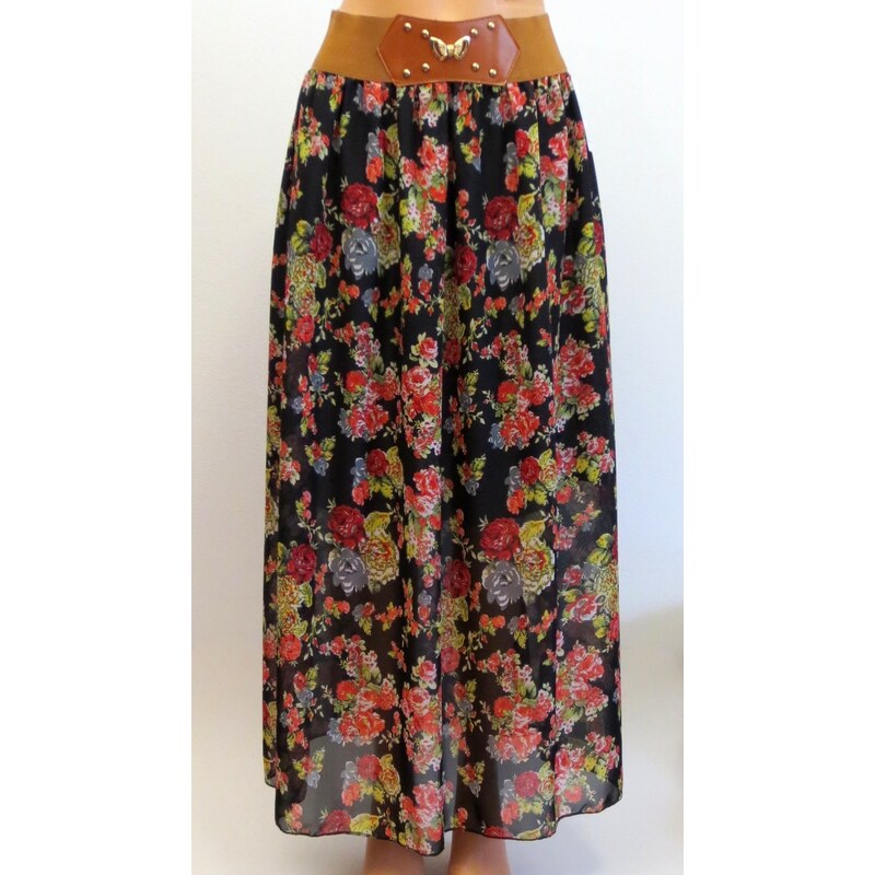 Dlhá letná sukňa - čierna kvietkovaná 25508666