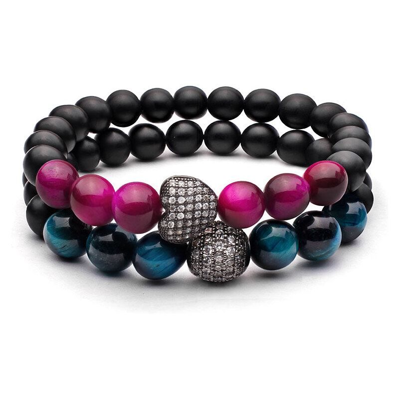 BudNej Náramky pre páry HARMÓNIA LÁSKY z tigrieho oka a onyxu MN3042 35941934