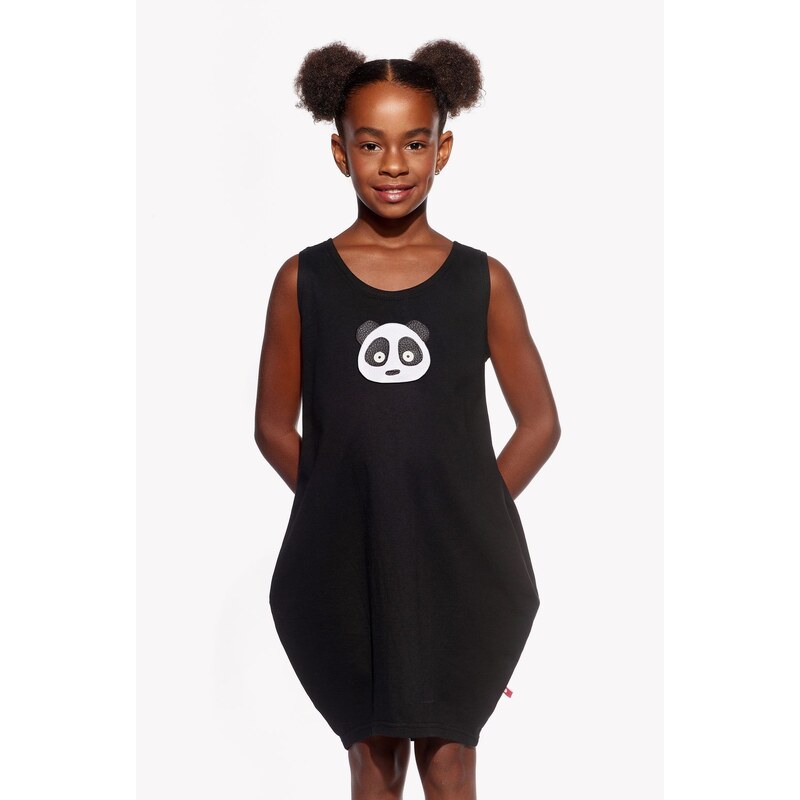 Piskacie Dievčenské šaty s pandou, farba čierna, veľkosť 92