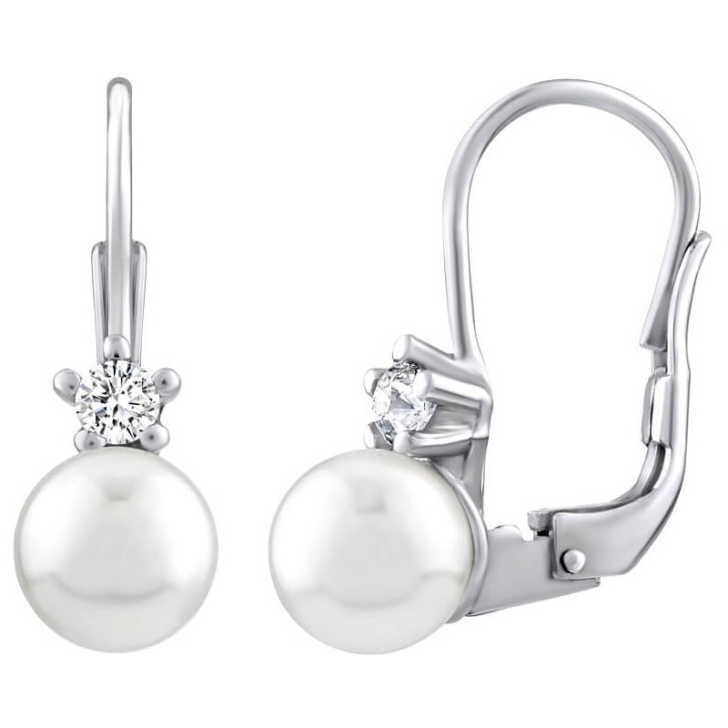 Silvego Nežné strieborné náušnice s bielou perlou Swarovski 66595111