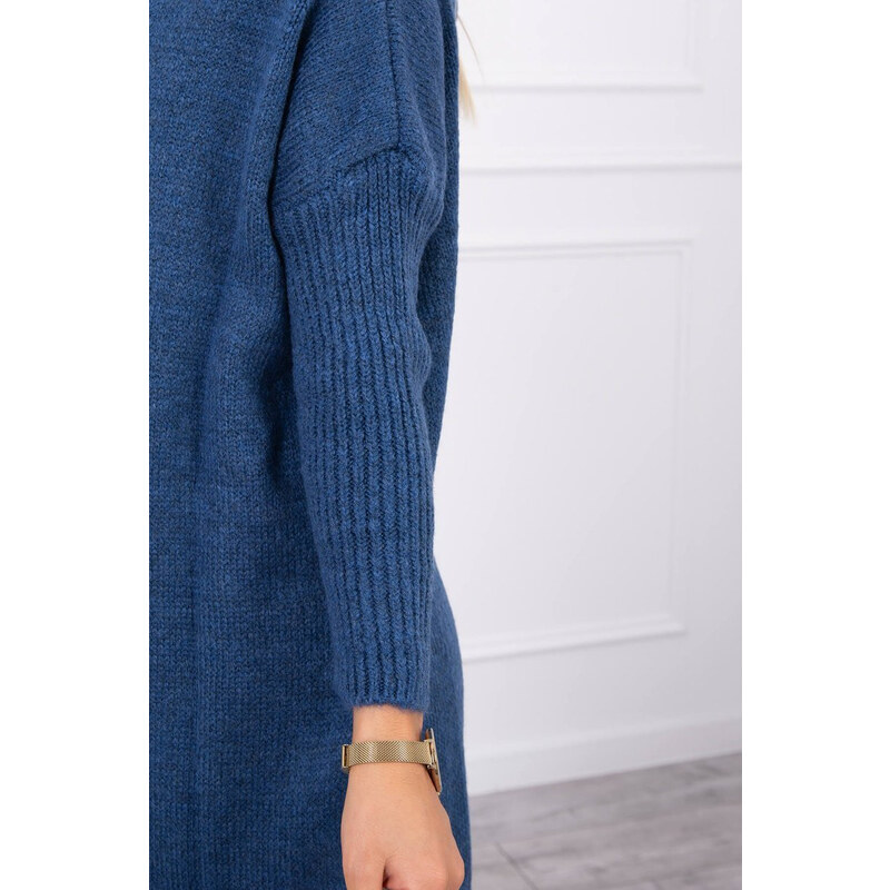 MladaModa Kardigánový sveter s kapucňou a netopierími rukávmi model 2020-14 farba džínsová