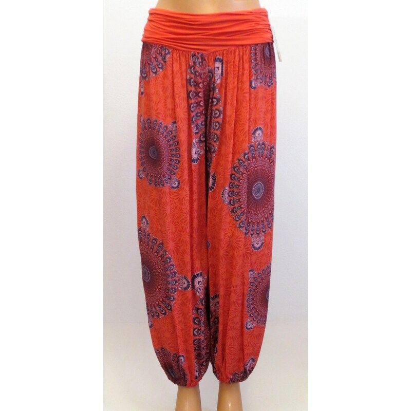 Dámske letné voľné nohavice s tureckým vzorom- oranžové 25624337