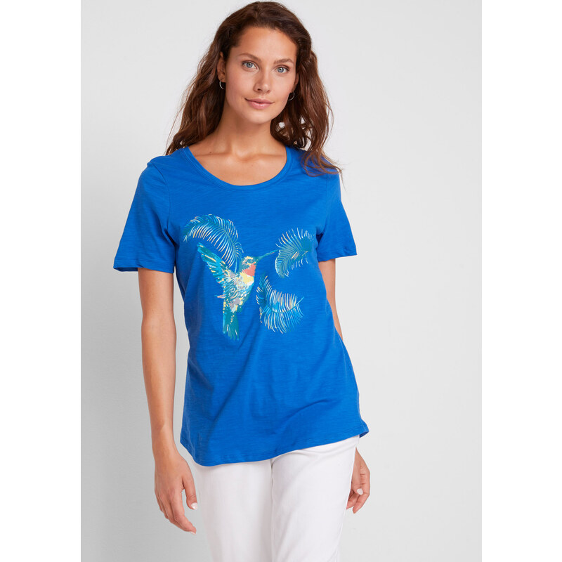 bonprix Bavlnené tričko s potlačou, farba modrá 45666420