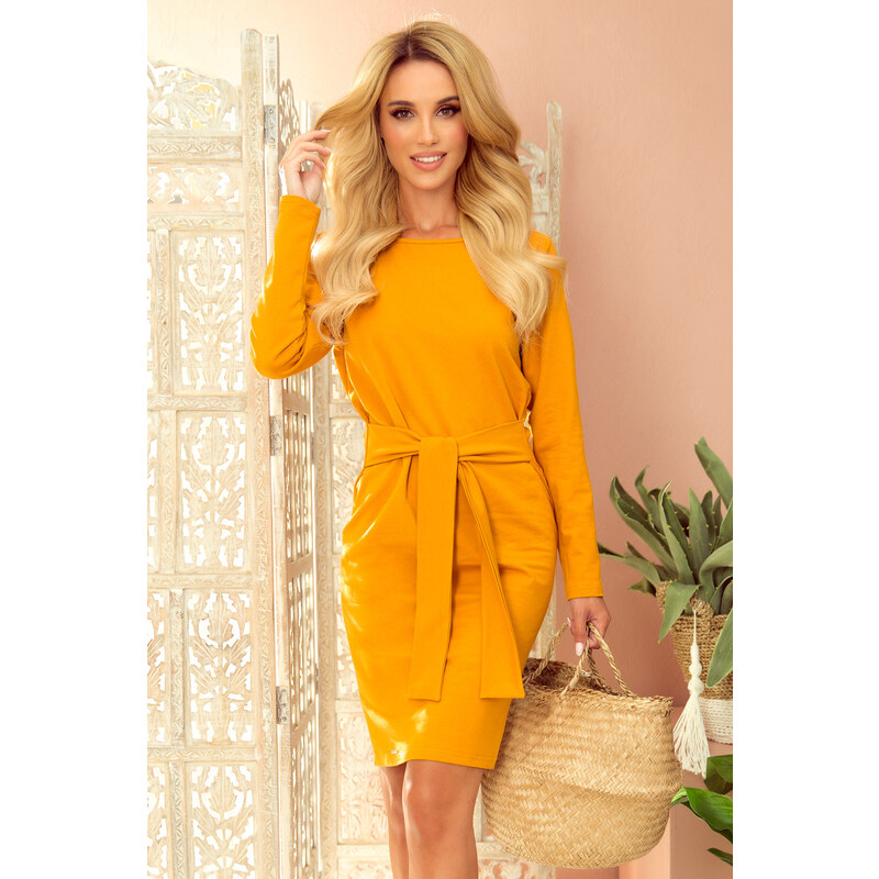 Glara Jednofarebné bavlnené dámske šaty s rukávom 25709394