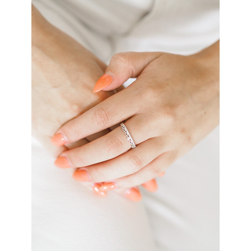 Klenoty Amber Strieborný prsteň s drobnou retiazkou - zirkóny