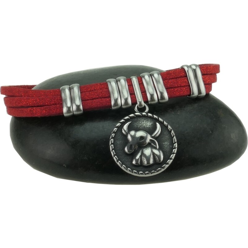 CITY STORM Dámsky náramok z ekokože červený s príveskom Býk 66888762