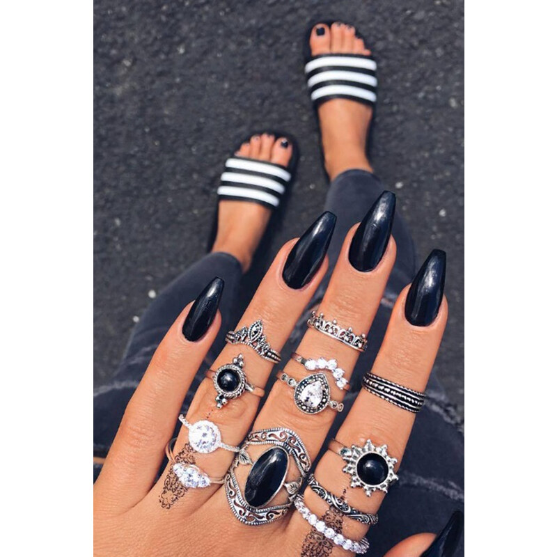 Carla Set prsteňov v čierno-striebornej farbe Antoinette