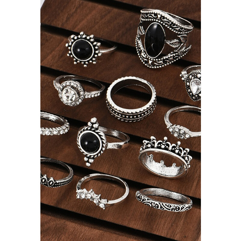 Carla Set prsteňov v čierno-striebornej farbe Antoinette