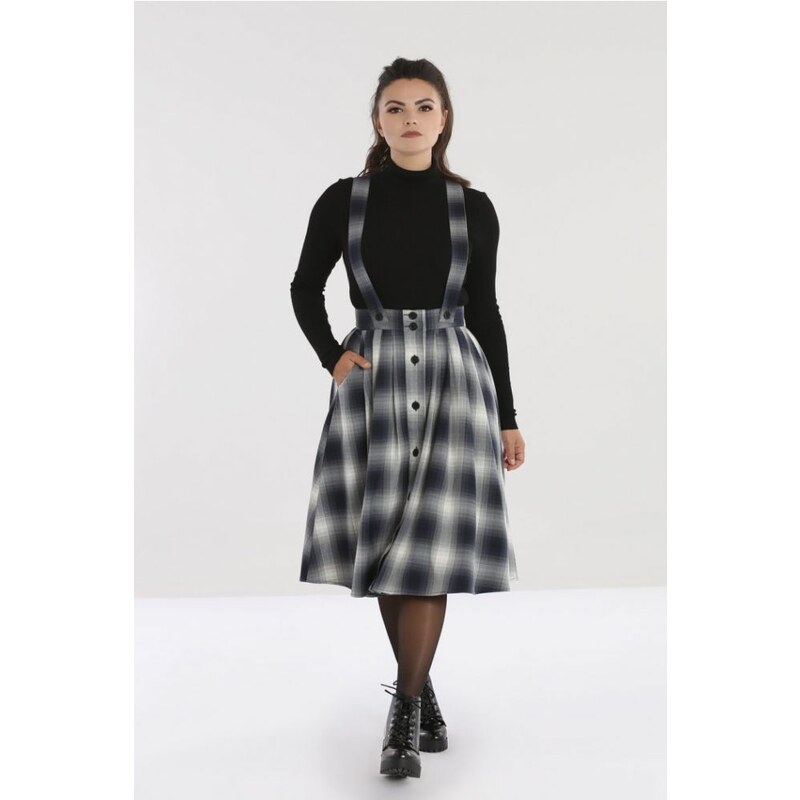 Hell Bunny Eddystone sivá károvaná sukňa 25865024