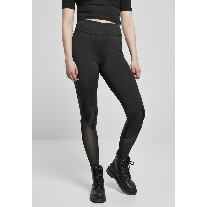 Urban Classics Womens Highwaist Mixed Tech Leggings Black/Black 50605203