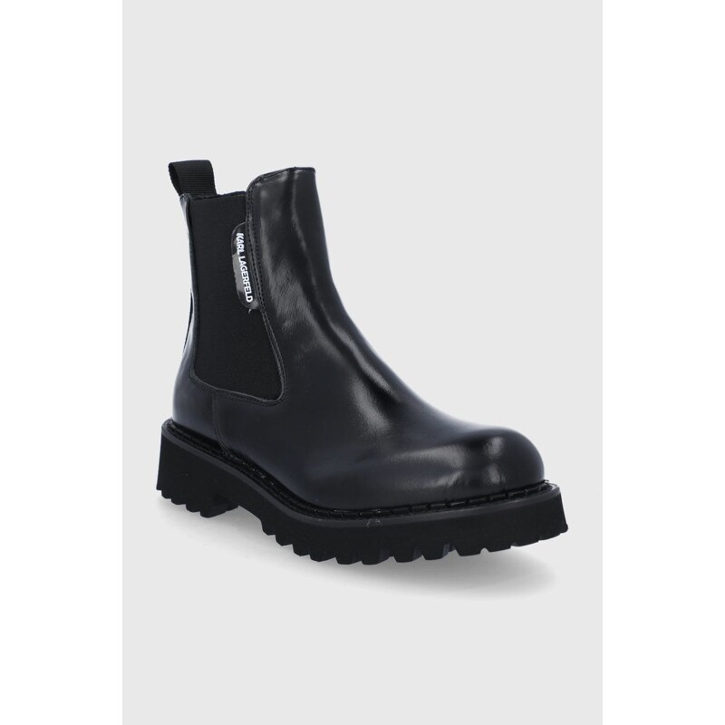 Kožené topánky Chelsea Karl Lagerfeld dámske, čierna farba, na plochom podpätku