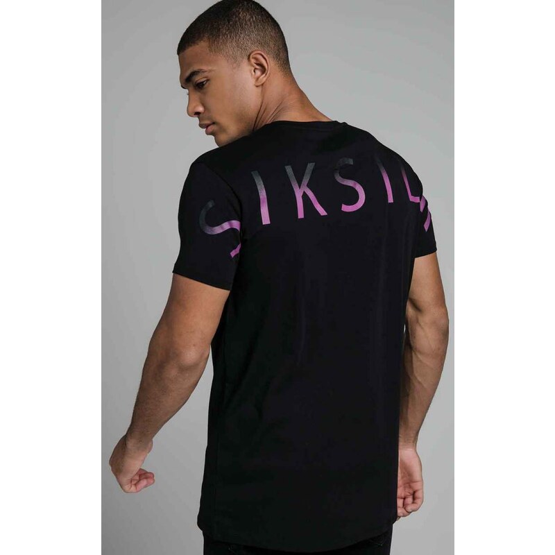 Pánske tričko SikSilk S/S Back Fade Back Print Tee - Black / Pink Fade