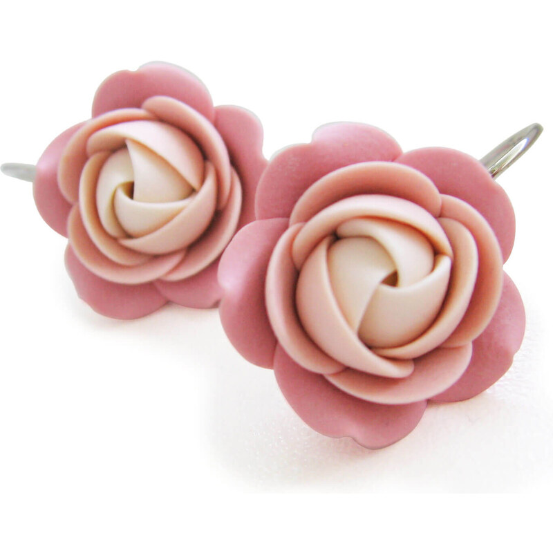 Troli Smotanovo-staroružové visiace náušnice kytičky 66596072