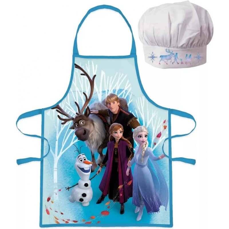 EUROSWAN Dievčenská zástera s kuchárskou čiapkou Ľadové kráľovstvo - Frozen - motív Believe in The Journey