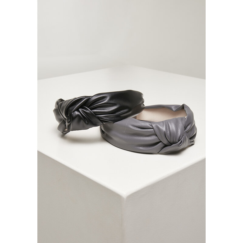 E-shop Urban Classics Alice Band Imitation Leather Knot 2-Pack Black