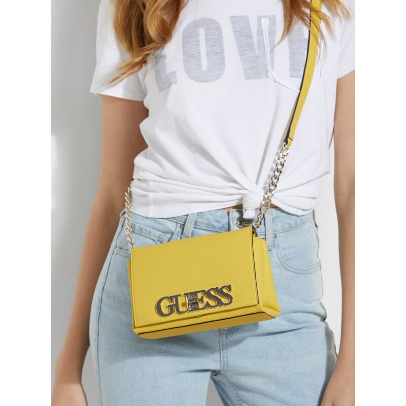 Outlet - GUESS kabelka Uptown Chic Mini Faux-leather Crossbody žltá