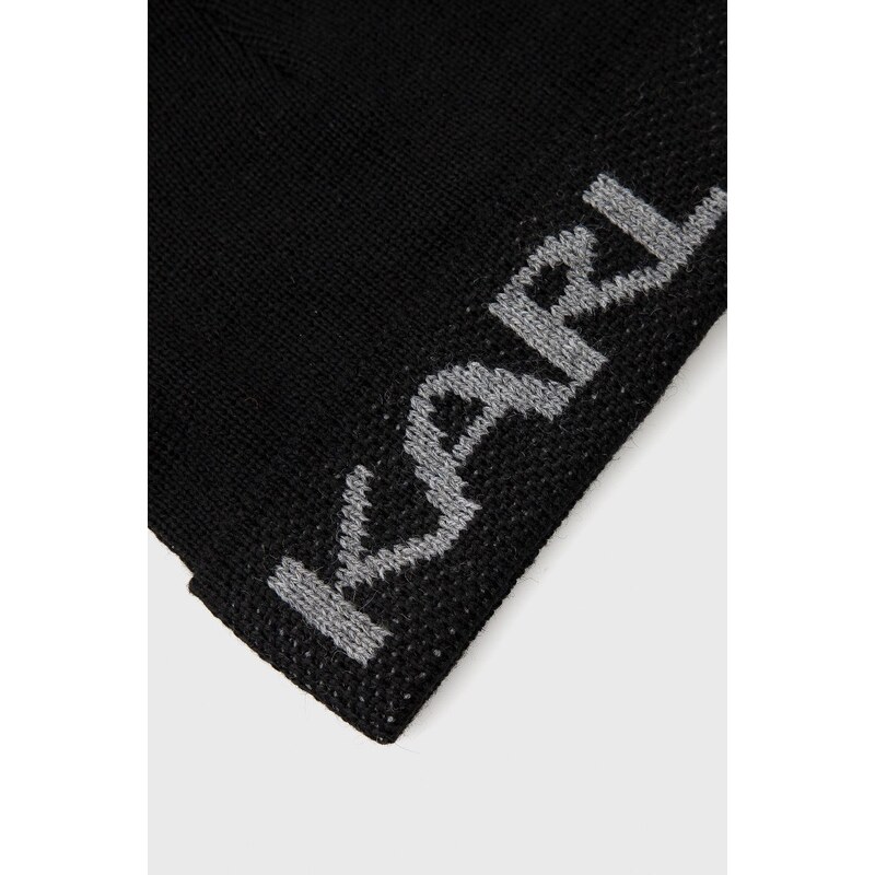 Čiapka Karl Lagerfeld čierna farba, z tenkej pleteniny