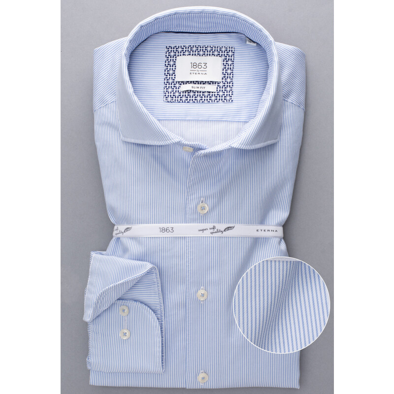 1863 BY ETERNA luxusná pánska košeľa modrý prúžok ETERNA Slim Fit 26101790
