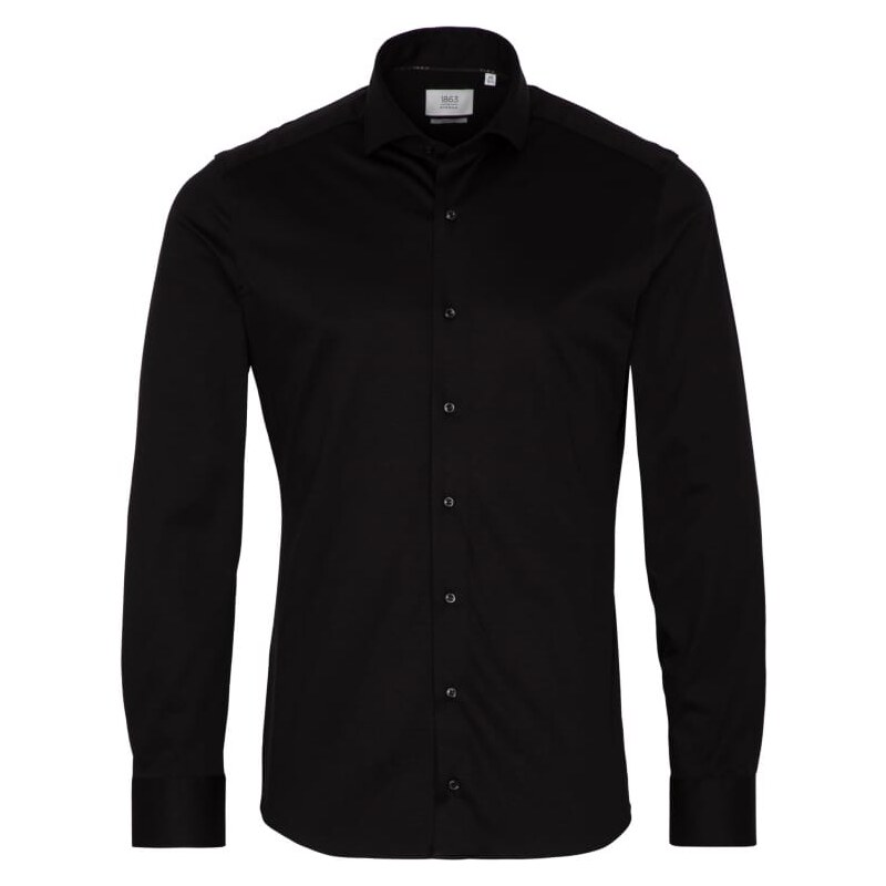 1863 BY ETERNA Jersey luxusná pletená pánska košeľa čierna Slim Fit 66024259