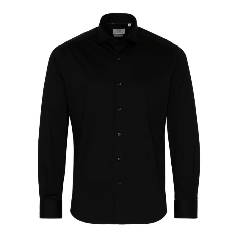 1863 BY ETERNA Jersey luxusná pletená pánska košeľa čierna Modern Fit 66024261