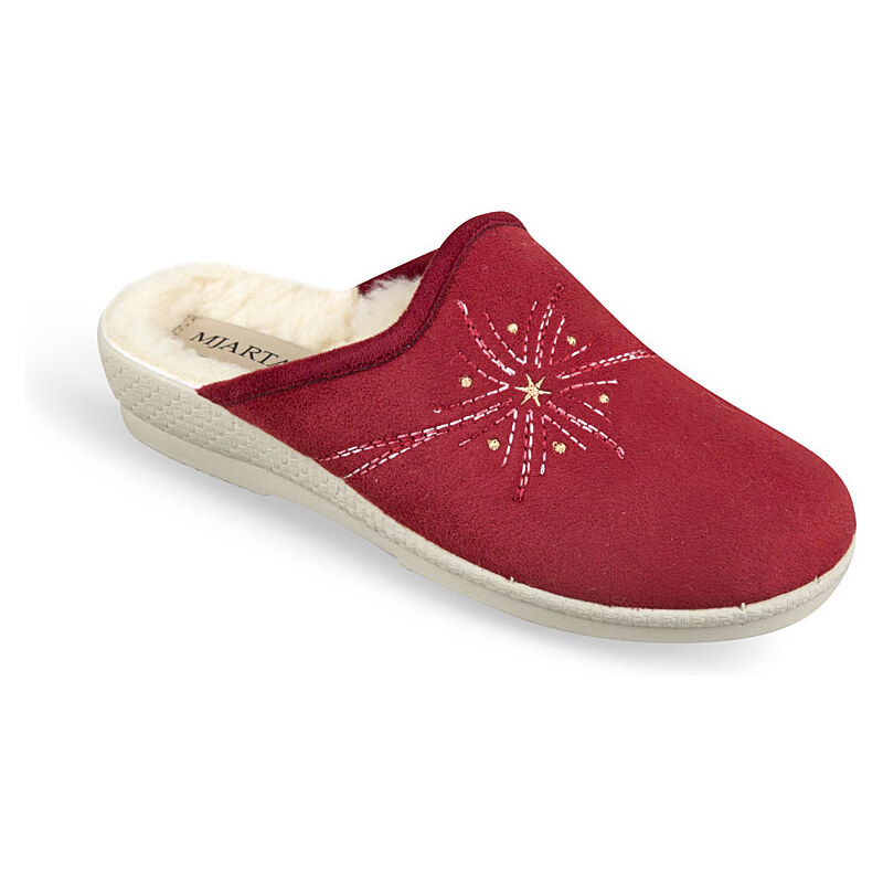 MJARTAN-Vlnené papuče - červené s výšivkou