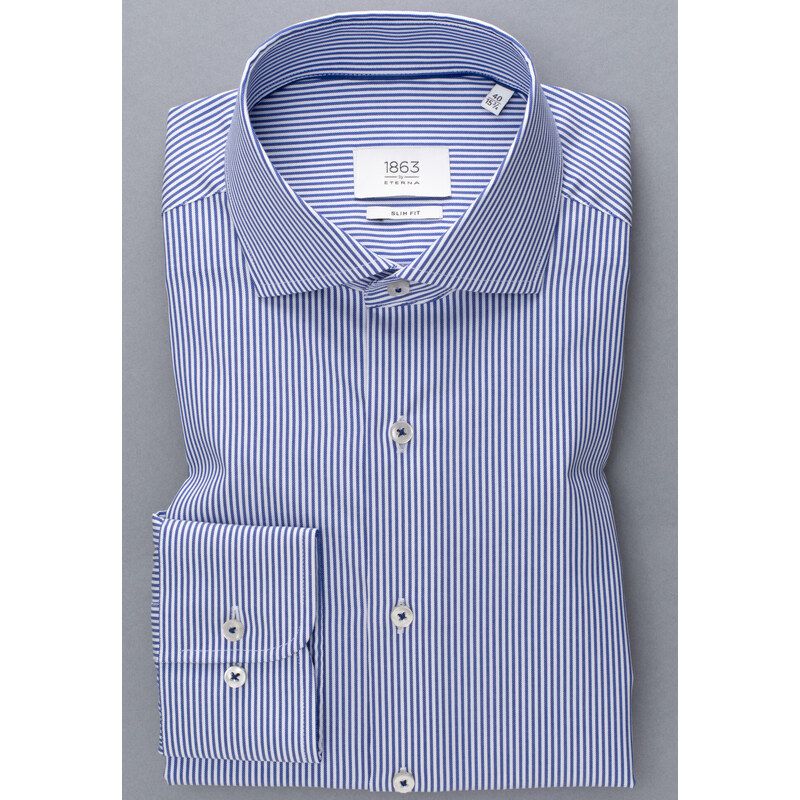 1863 BY ETERNA modrá prúžkovaná košeľa Slim Fit rypsový keper Non Iron 26116922