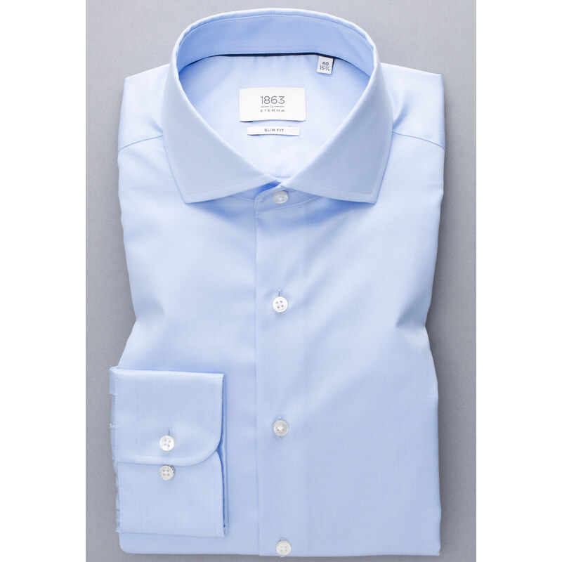 1863 BY ETERNA luxusná keprová košeľa modrá Slim Fit super soft Non Iron