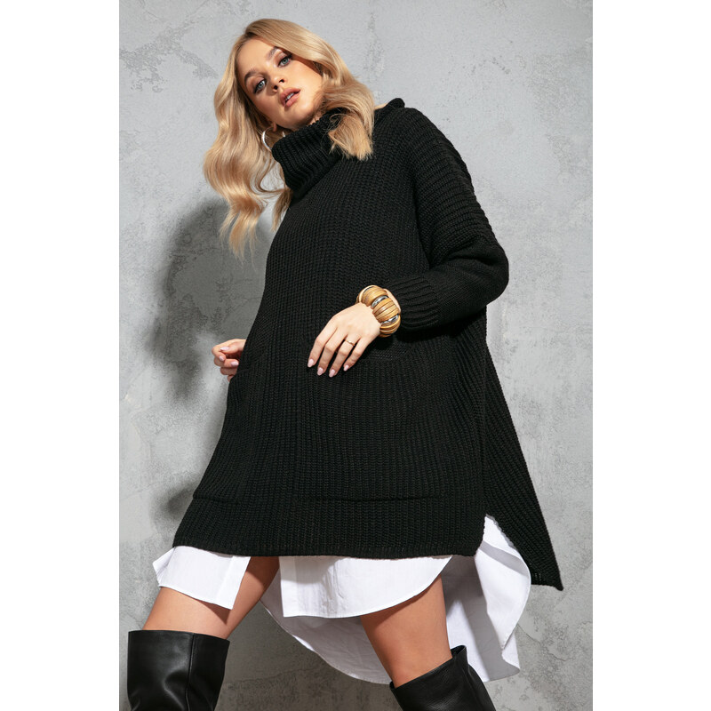 Glara Dámsky maxi sveter s hrubou vazbou z vlny 26192337