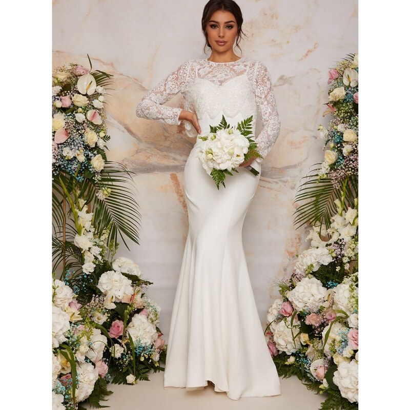 Chi Chi London Dlhé svadobné šaty s čipkovaným topom 26199207