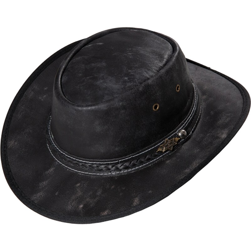 Kožený čierny western klobúk - Stars and Stripes kožený klobúk Wylie